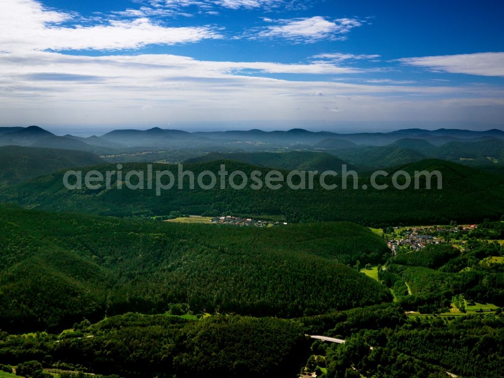 Aerial image Hauenstein - The Palatinate Forest near Hauenstein in the state of Rhineland-Palatinate. It is the largest forest in Germany and one of the largest in Europe. Originally used for energy and wood, it is today marked as a recreational area as well as and important ecological area in Germany and designated a nature park