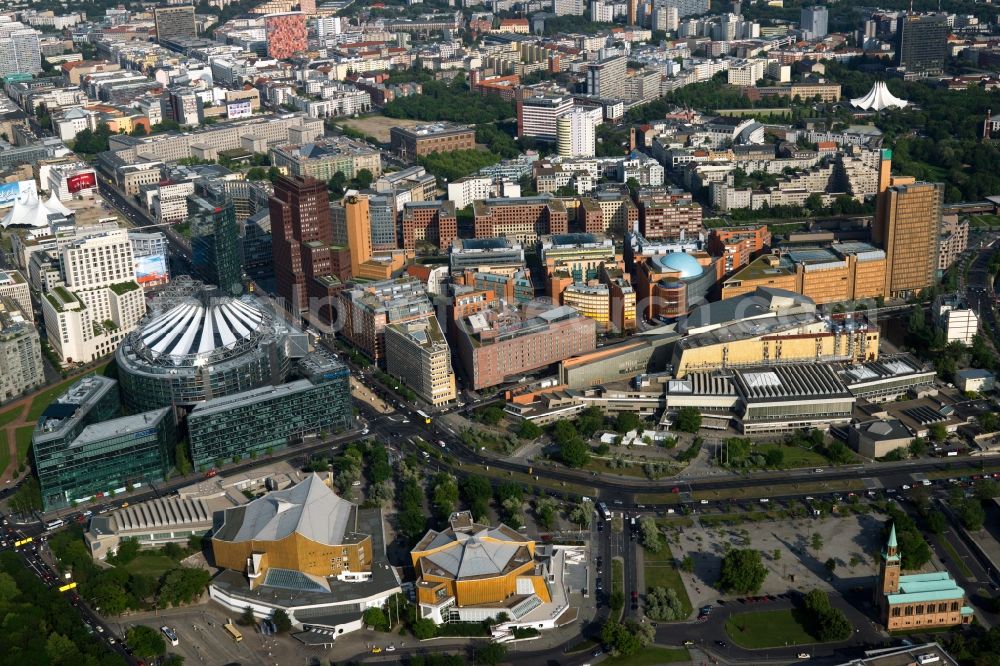 Berlin from above - The new buildings with Kollhoff Tower, Bahn-Tower Sony Center at Potsdamer Platz in Berlin