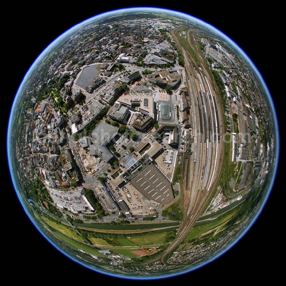 Aerial photograph Hamm - Fish-eye view at the marshalling yard of Hamm in North Rhine-westphalia. It is almost entirely closed now