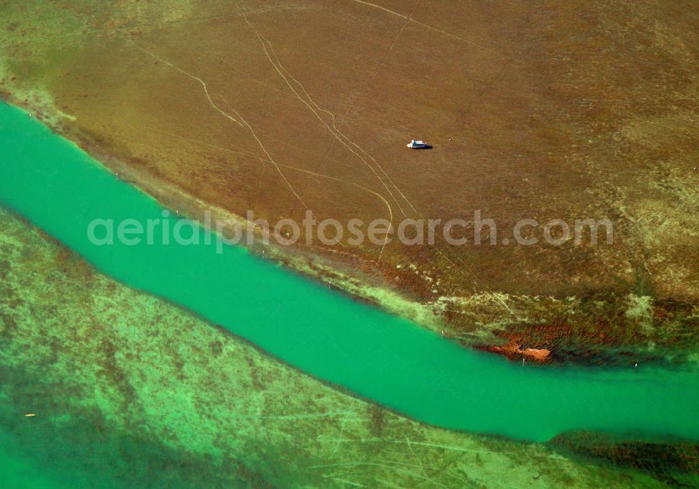 Aerial image Stein am Rhein - View of the Rhine river at the effluent of the Boden lake, which describes the border between Germany and Switzerland. The flow of the river at this point is still very slow, so that sandbars in the river bed could form, although they have to be trenched for shipping traffic