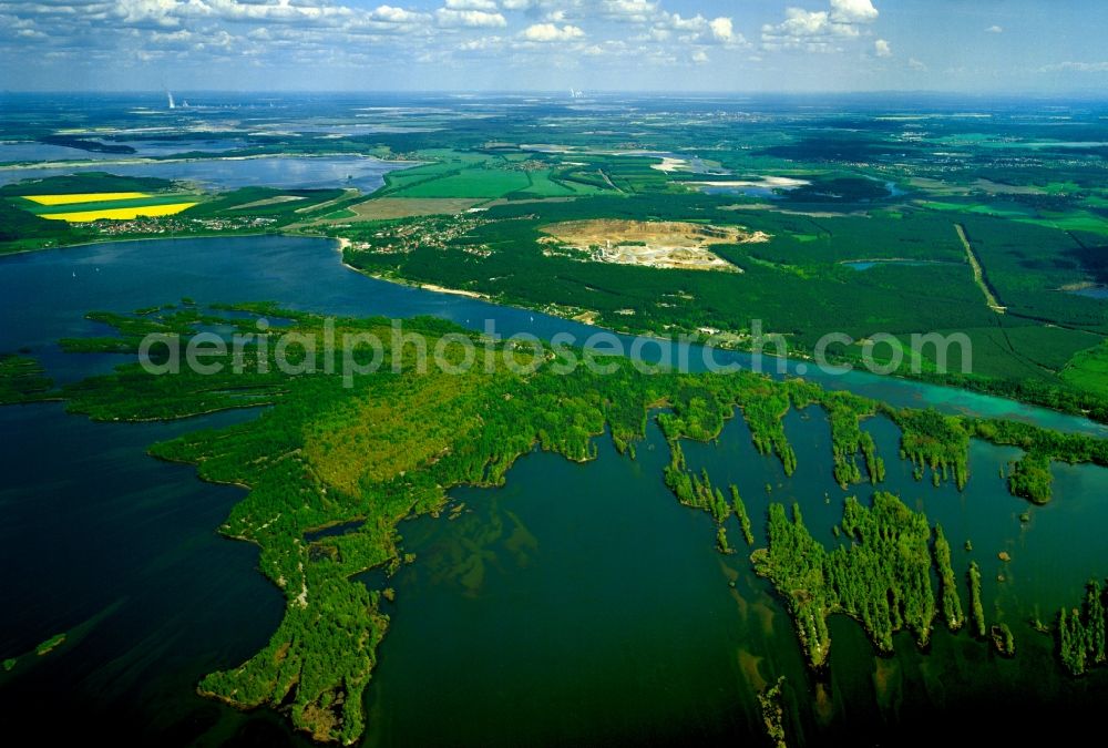 Senftenberg from the bird's eye view: Senftenberg Lake in the lake region of Lausitz in the state of Brandenburg. The lake belongs to the lake region of Lausitz which is an artificial water landscape, created through the flooding of former brown coal mines