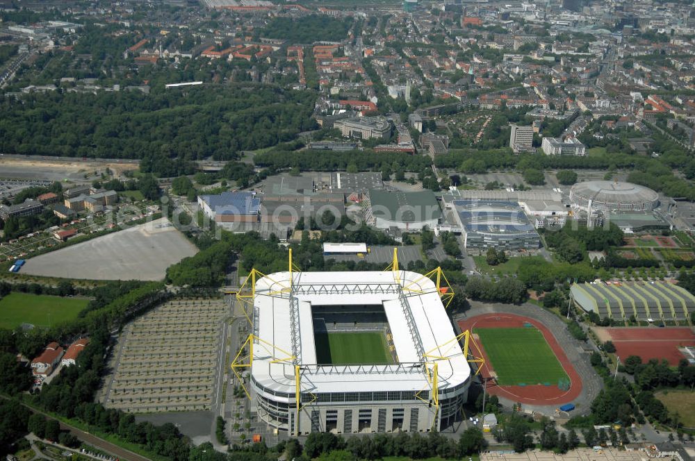 Aerial photograph DORTMUND - Areal of Borusseum, the Signal Iduna Park stadium of Borussia Dortmund. !!!Hinweis: Per 31.03.2011 im DPA-Bildfunk!!!