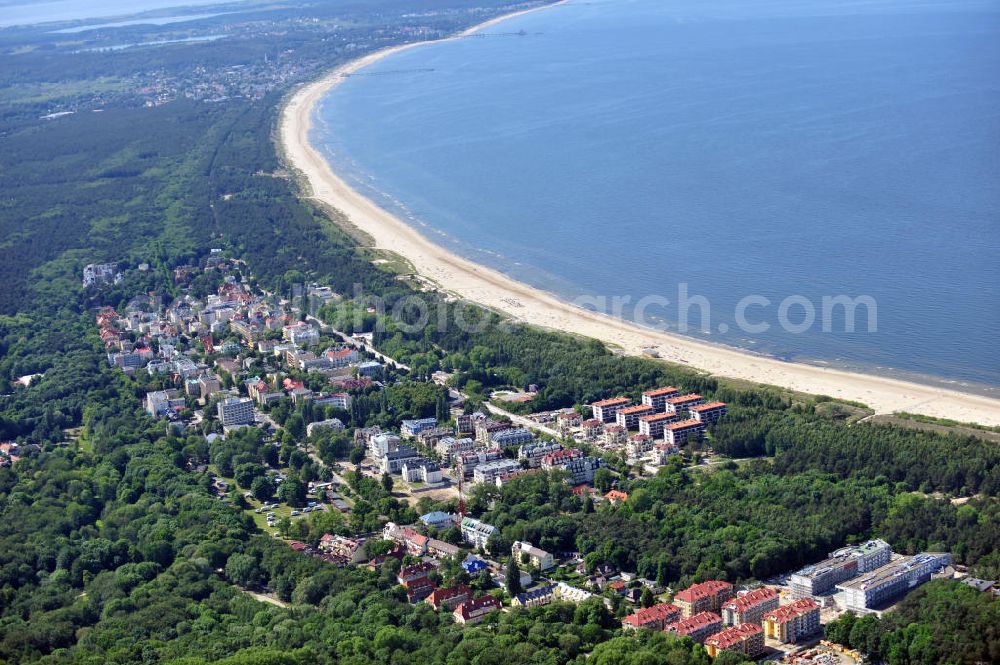 SWINEMÜNDE from the bird's eye view: SWINOUJSCIE 02.06.2011 Townscape of the Dzielnica Nadmorska, a quarter of Swinoujscie in Poland. The towns is located at the Baltic Sea coast