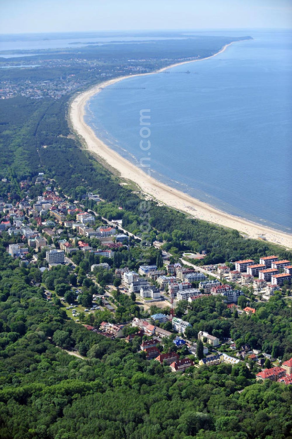 Aerial image SWINEMÜNDE - SWINOUJSCIE 02.06.2011 Townscape of the Dzielnica Nadmorska, a quarter of Swinoujscie in Poland. The towns is located at the Baltic Sea coast