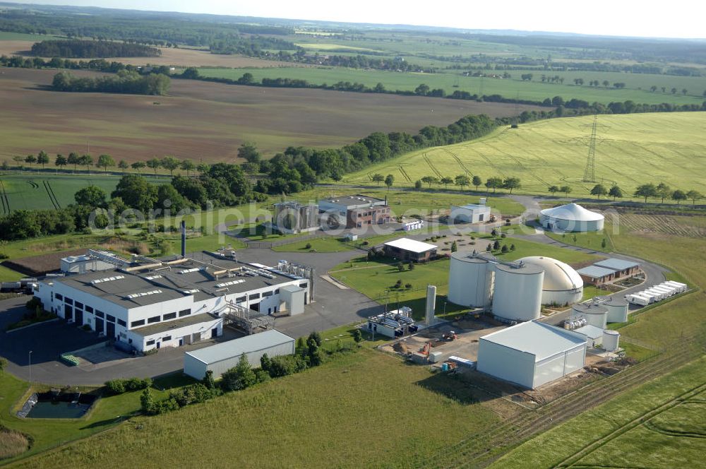 Aerial photograph Malchin - Blick auf die Produktionsstätte der ReFood GmbH. Die Gesellschaft ist europäischer Marktführer in der Verarbeitung und Verwertung tierischer Nebenprodukte und von Lebensmittelresten. Sie ist ein Tochterunternehmen der SARIA Bio-Industries AG & Co. KG. Kontakt: ReFood GmbH, Niederlassung Malchin, Gewerbegebiet An der Landwehr, 17139 Malchin, Tel. 03994 / 20 96-0,