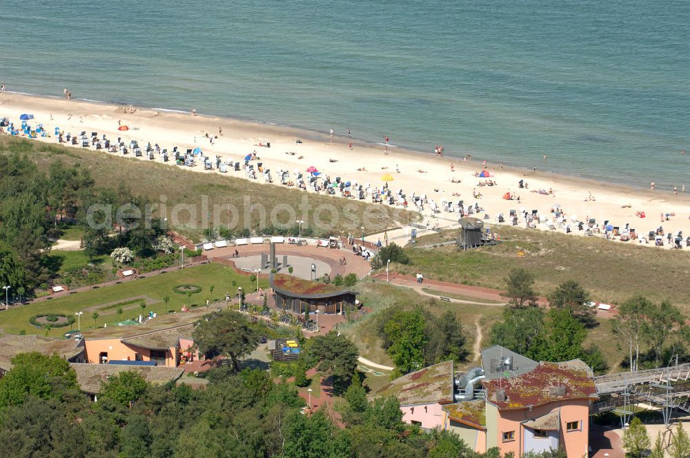 Aerial image Baabe - Blick auf den Strand im Biosphärenreservat Südost Rügen. Es ist ein breiter Feinsandiger Badestrand an dem auch gefischt wird. Kontakt: Ostseebad Baabe, Kurverwaltung, Am Kurpark 9, 18586 Ostseebad Baabe, Tel. 038303 / 142 0