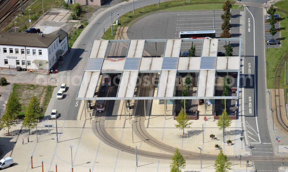 Gotha from above - View of the tram and bus station in Gotha, which was built in 2007 during a remodeling of the station forecourt