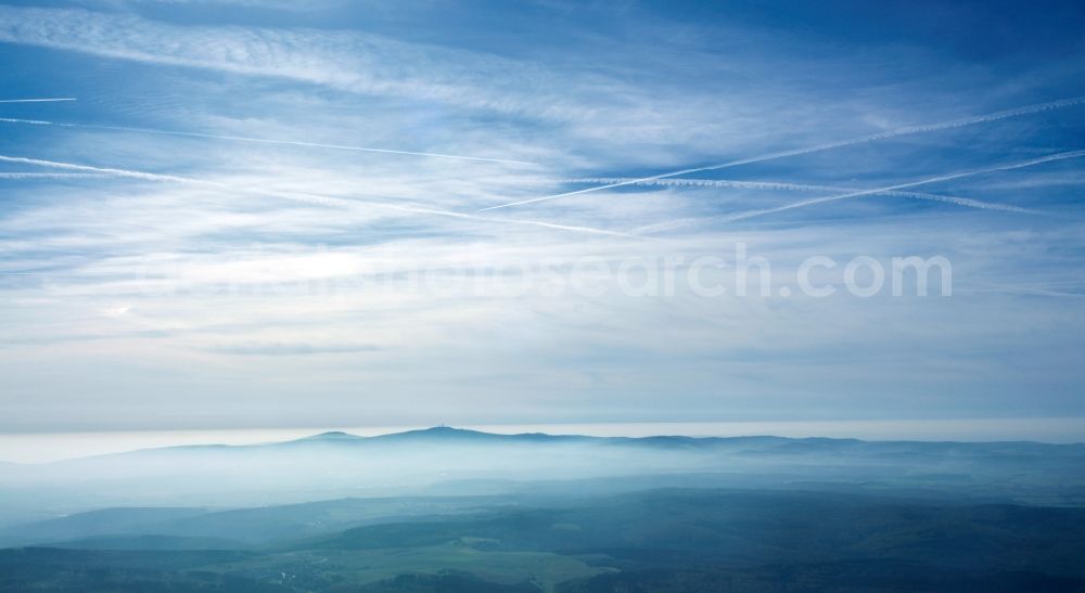 Kelkheim from the bird's eye view: The Taunus mountains in the state of Hesse. In the background lies the highest mountain top of the region, the Große Feldberg. Large parts of the landscape are connected through a nature park