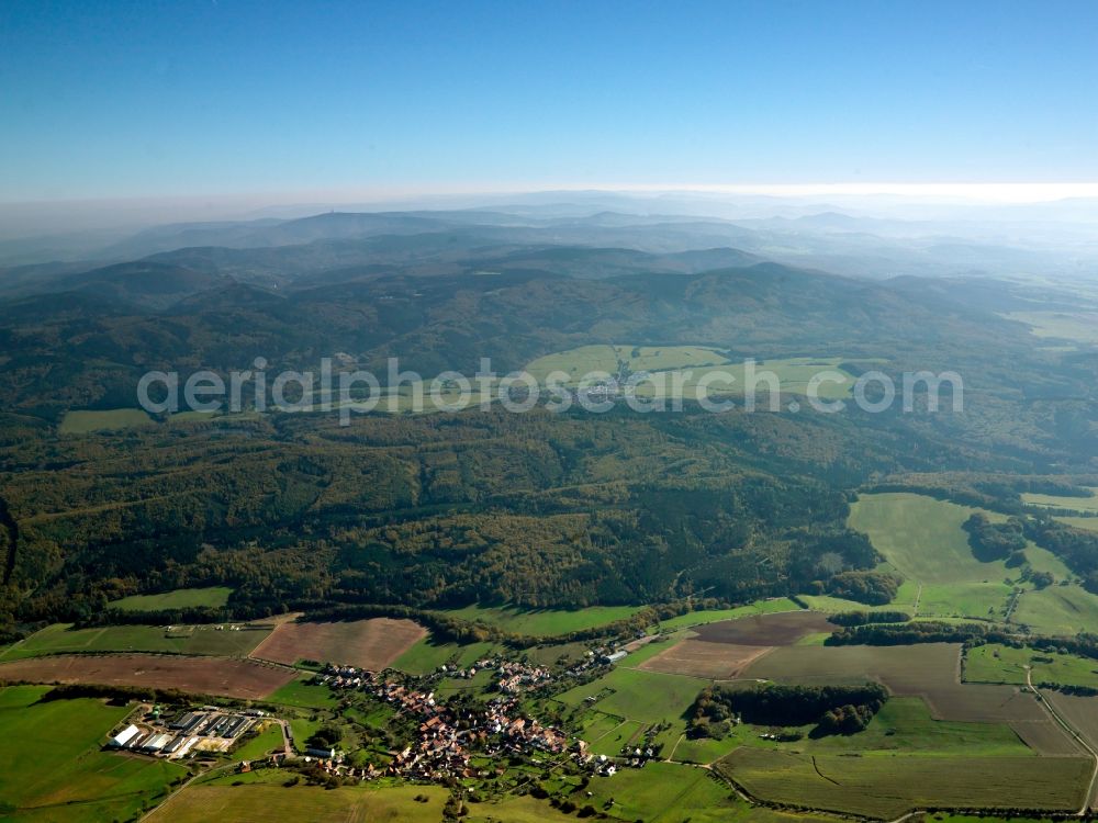 Aerial photograph Marksuhl - The Thuringian Forest in the county of Marksuhl in the state of Thuringia. The region is important as a health resort and spa as well as a tourist destination. Visible in the overview are the hills and landscape of the region as well as its mixed tree forest