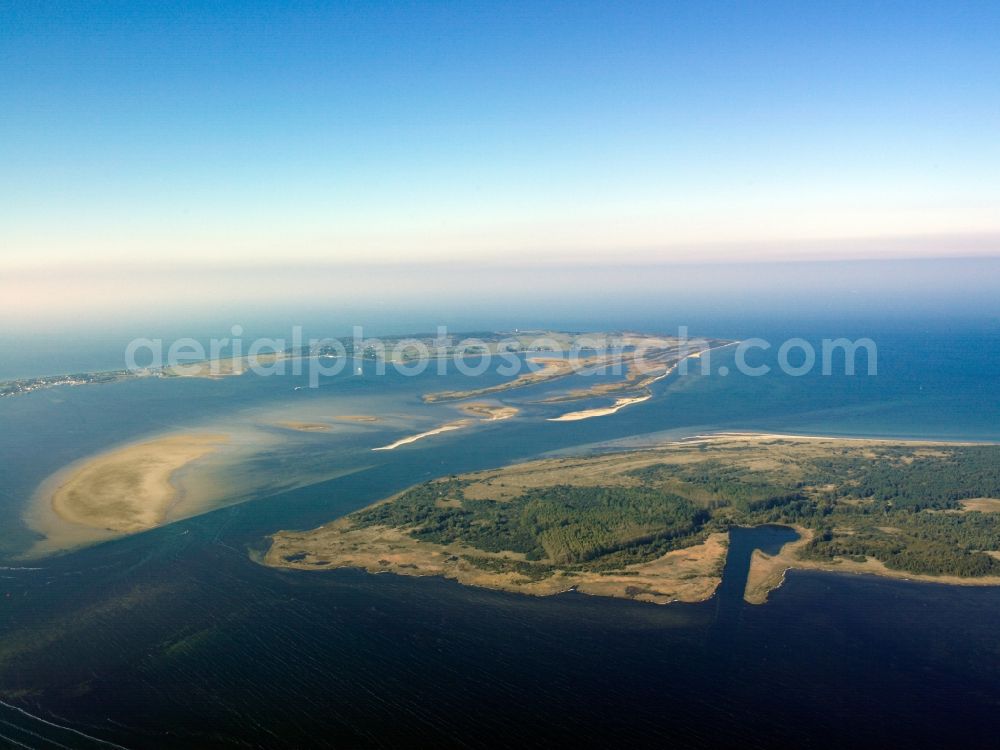 Aerial photograph Insel Hiddensee - The Vitter lagoon lies between the Baltic islands of Rügen and Hiddensee. The area is home to diverse animal and plant species. It is a unique habitat, in which there are up to 28 natural and landscape parks