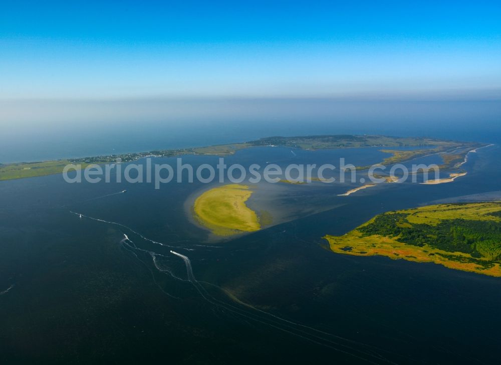 Insel Hiddensee from above - The Vitter lagoon lies between the Baltic islands of Rügen and Hiddensee. The area is home to diverse animal and plant species. It is a unique habitat, in which there are up to 28 natural and landscape parks