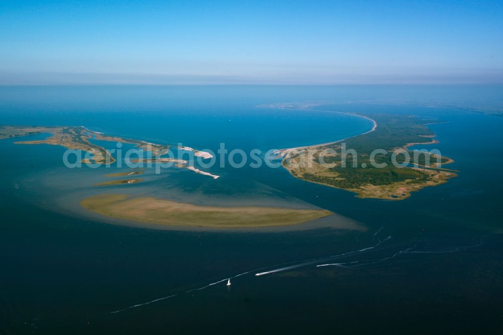 Aerial photograph Insel Hiddensee - The Vitter lagoon lies between the Baltic islands of Rügen and Hiddensee. The area is home to diverse animal and plant species. It is a unique habitat, in which there are up to 28 natural and landscape parks