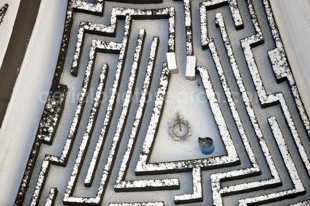 Aerial image Berlin - Wintry Labyrinth area of the Marzahn Recreational Park