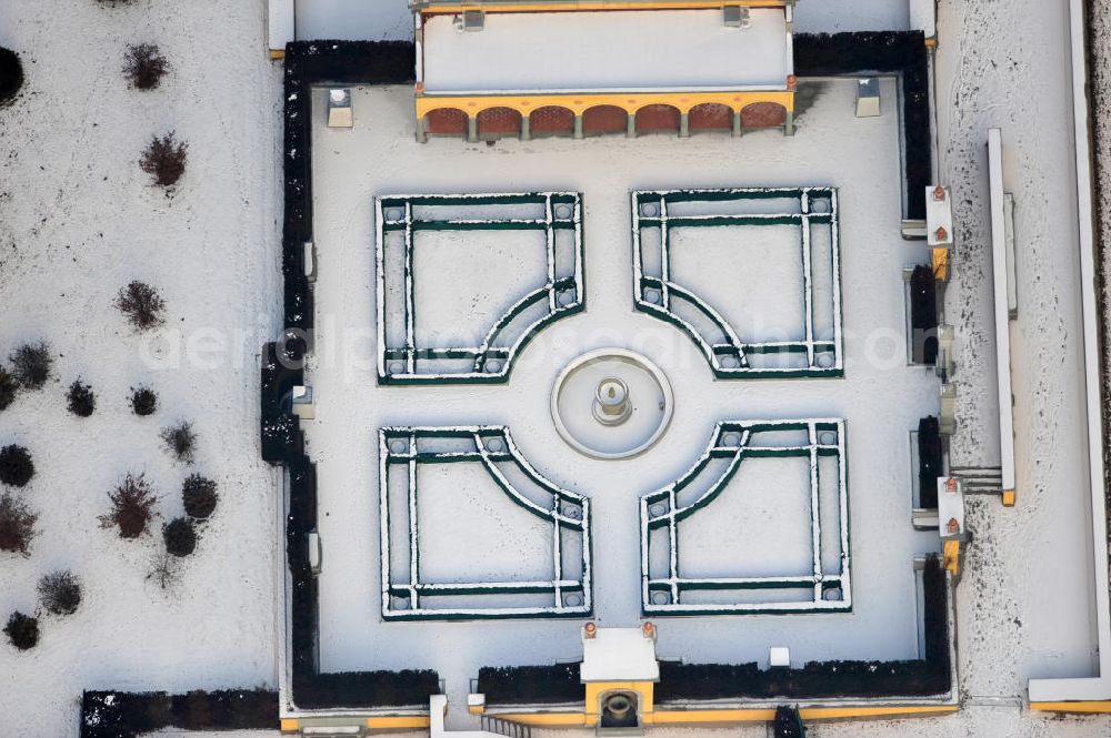 Berlin from above - Wintry area of the Italian Renaissance Garden in Marzahn Recreational Park