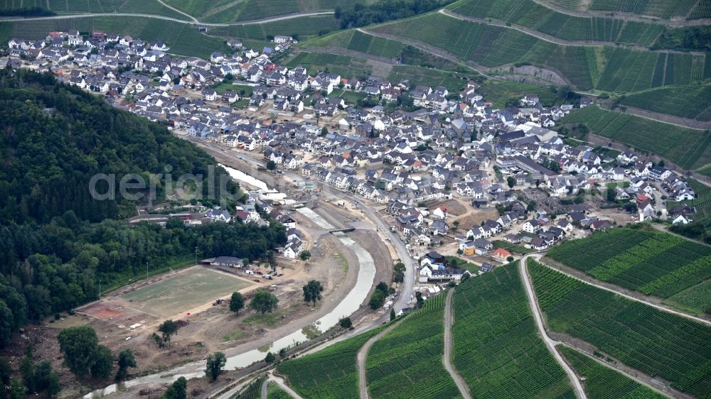 Aerial image Dernau - Dernau after the flood disaster in the Ahr valley this year in the state Rhineland-Palatinate, Germany