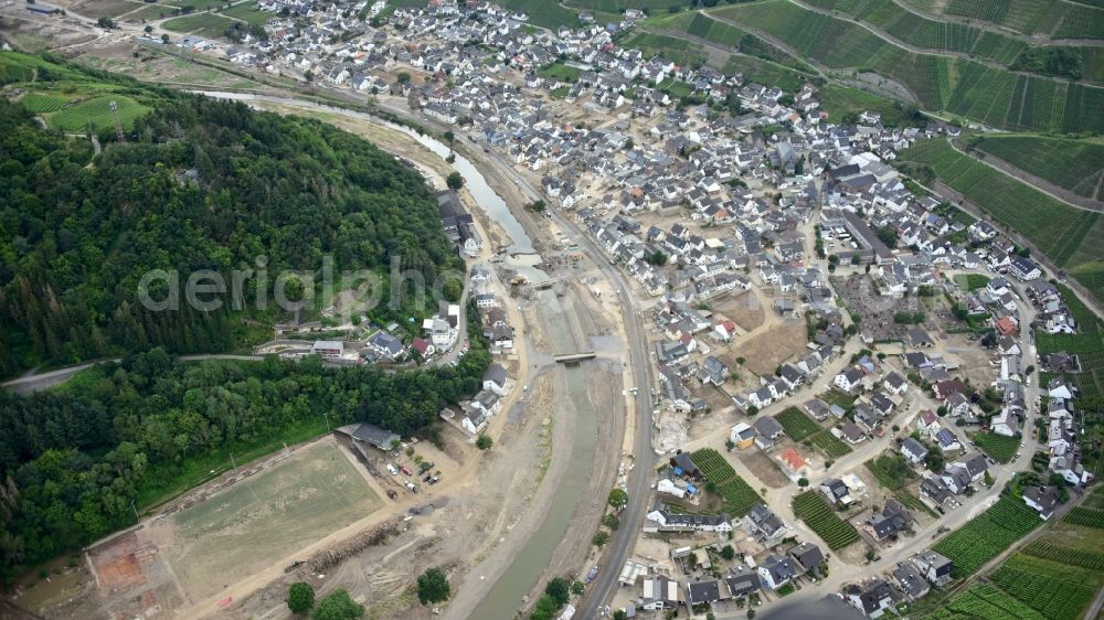 Aerial photograph Dernau - Dernau after the flood disaster in the Ahr valley this year in the state Rhineland-Palatinate, Germany