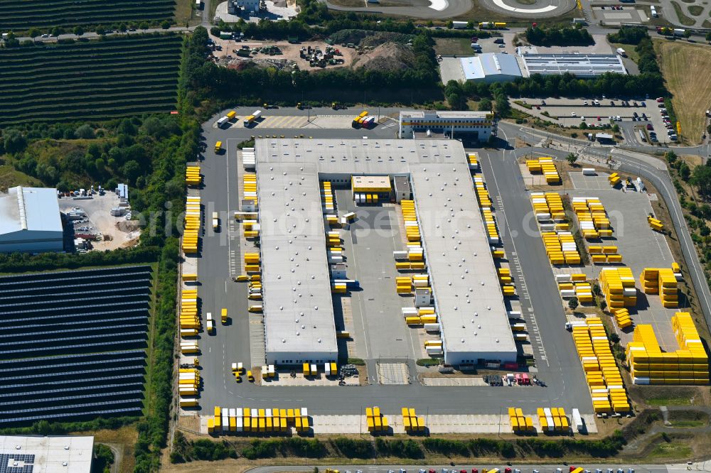 Aerial image Nohra - Building complex and grounds of the logistics center of DHL Paket GmbH on Stangenallee on street Stangenallee in Nohra in the state Thuringia, Germany