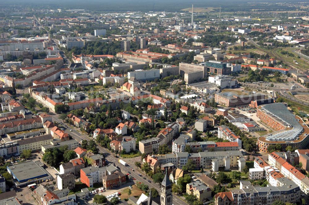 Dessau-Roßlau from above - Blick auf die Innenstadt vom Stadtteil Dessau mit dem Umweltbundesamt rechts im Bild.