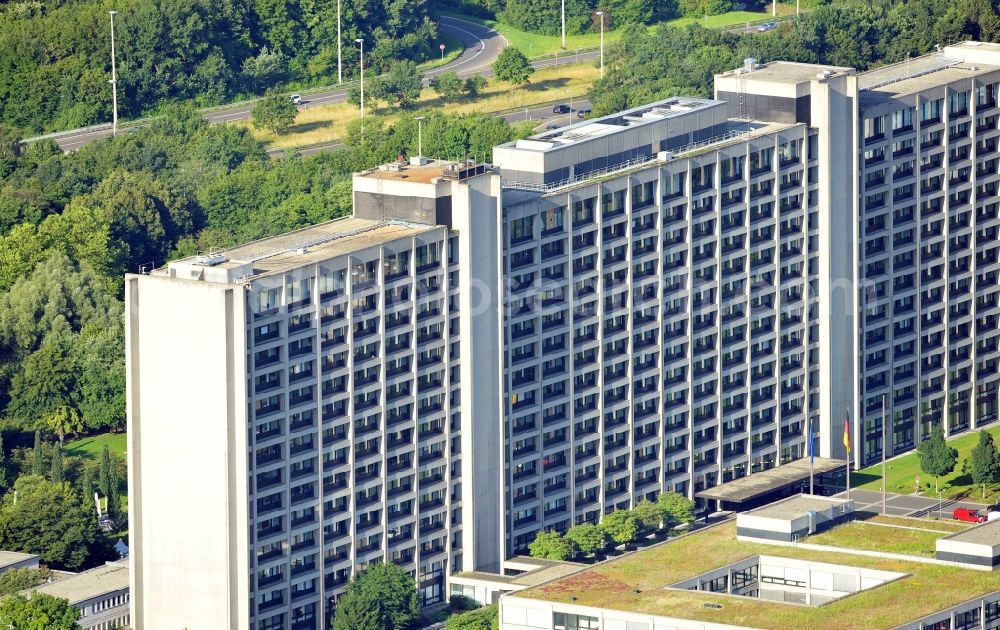 Aerial image Frankfurt am Main - View of the Deutsche Bundesbank in Frankfurt am Main in Hesse. The Deutsche Bundesbank is the central bank of the Federal Republic of Germany with headquarters in Frankfurt am Main and part of the European System of Central Banks