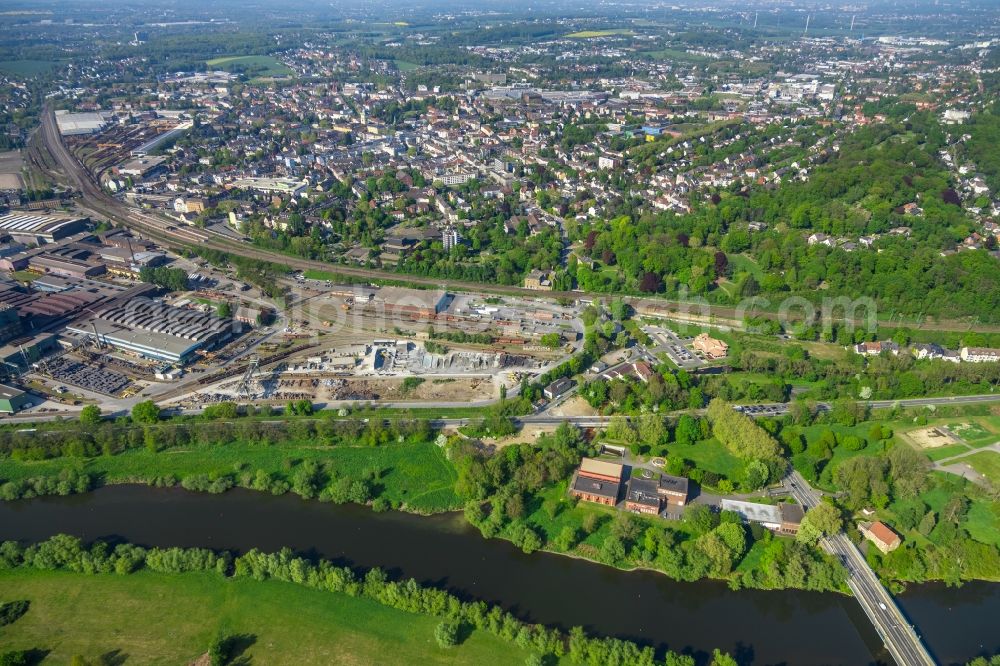 Witten from above - Technical equipment and production facilities of the steelworks Deutsche Edelstahlwerke in Hagen in the state North Rhine-Westphalia, Germany