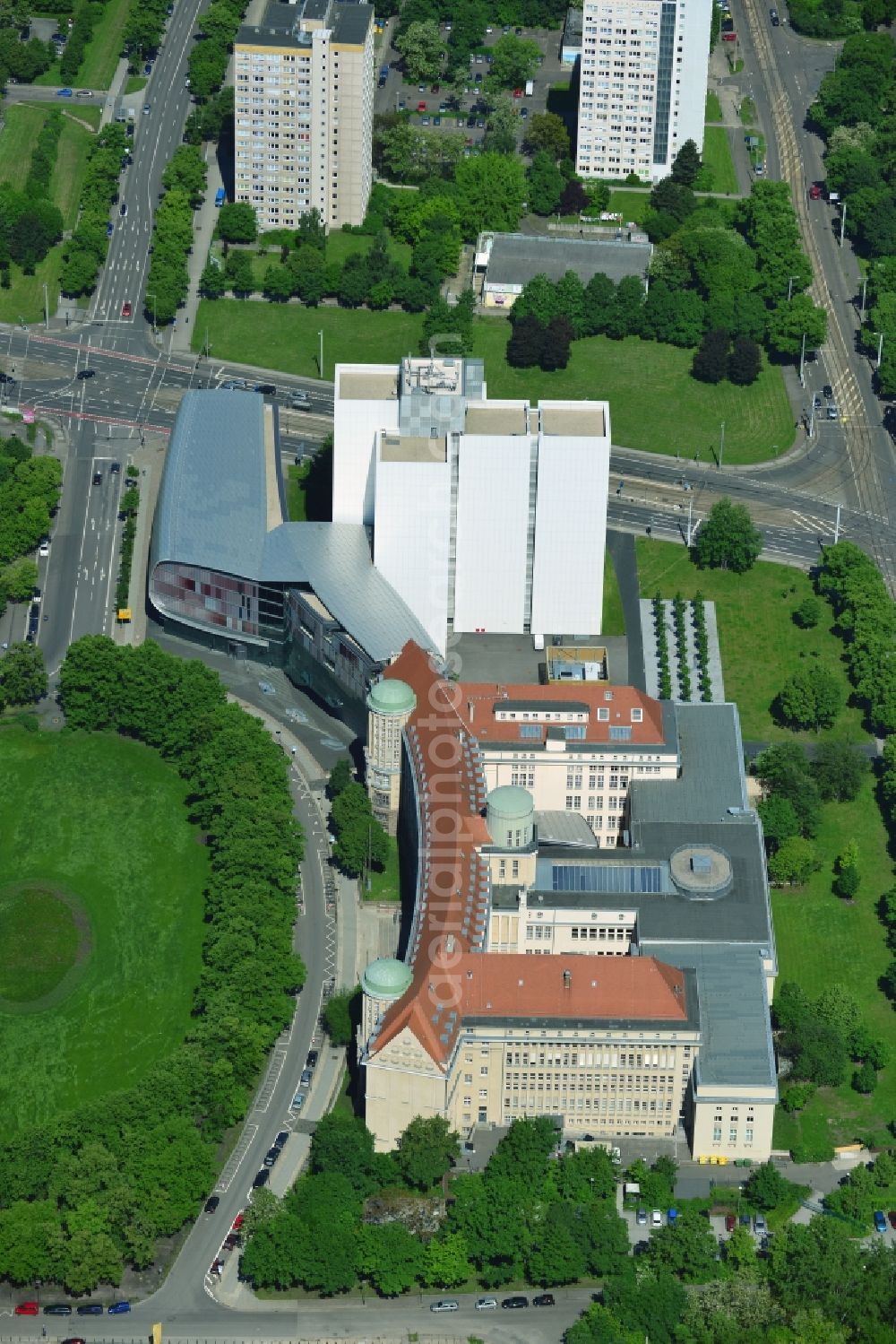 Leipzig from above - View to an location of the German National Library in Leipzig