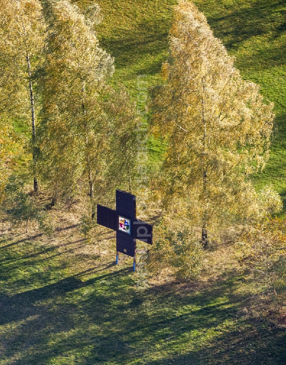 Aerial photograph Rüthen - German Scout Association of St. George with St.Georgskreuz before a birch forest in Ruethen in the Sauerland region of North Rhine-Westphalia