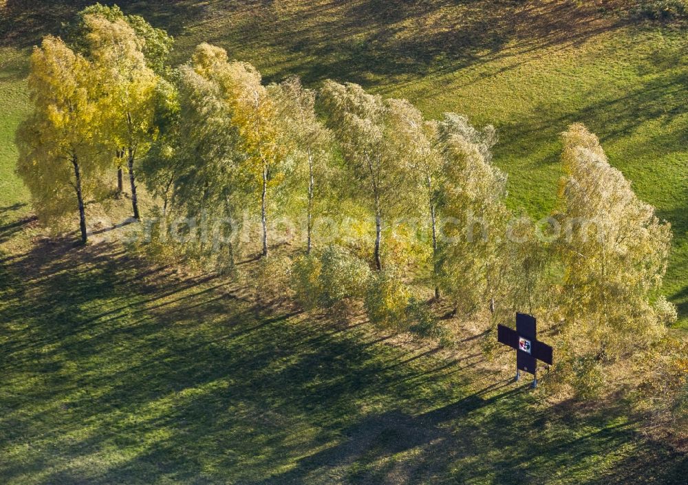 Rüthen from above - German Scout Association of St. George with St.Georgskreuz before a birch forest in Ruethen in the Sauerland region of North Rhine-Westphalia