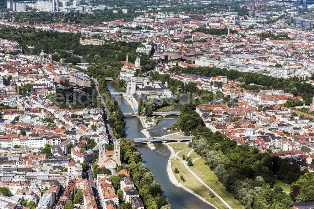 München from above - The German Museum on Museum Island, the Patent Office, the St.Maximilian Church, the Gasteig and the Maximilianeum in Munich in Bavaria