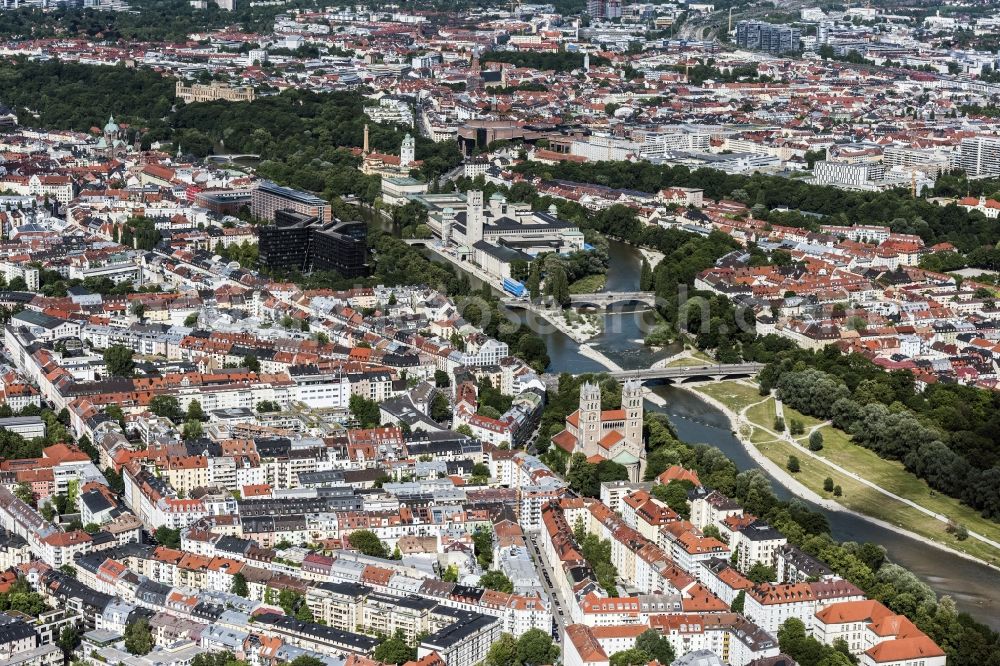 Aerial image München - The German Museum on Museum Island, the Patent Office, the St.Maximilian Church, the Gasteig and the Maximilianeum in Munich in Bavaria