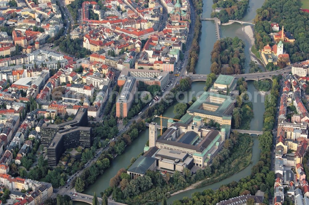 Aerial image München - Deutsches Museum, German patent office DPMA and European Patent Office EPO in Munich in the state Bavaria