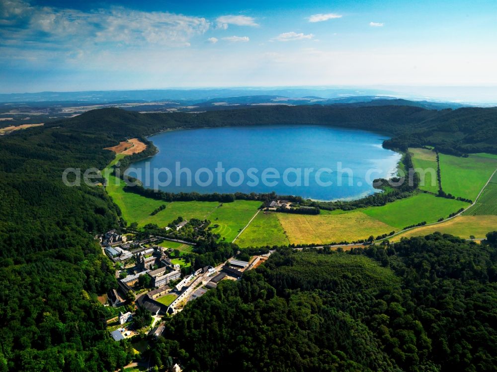 Aerial image Gless - The Abbey of Maria Laach is on the southwest side of the Laacher lake, four kilometers north of Mendig in the Eifel on the denunciation of the local community Glees in Ahrweiler situated high medieval monastery, as Abbey 1093-1216 as the foundation of Henry II of Laach and built his wife Adelheid. They received their current name in 1863