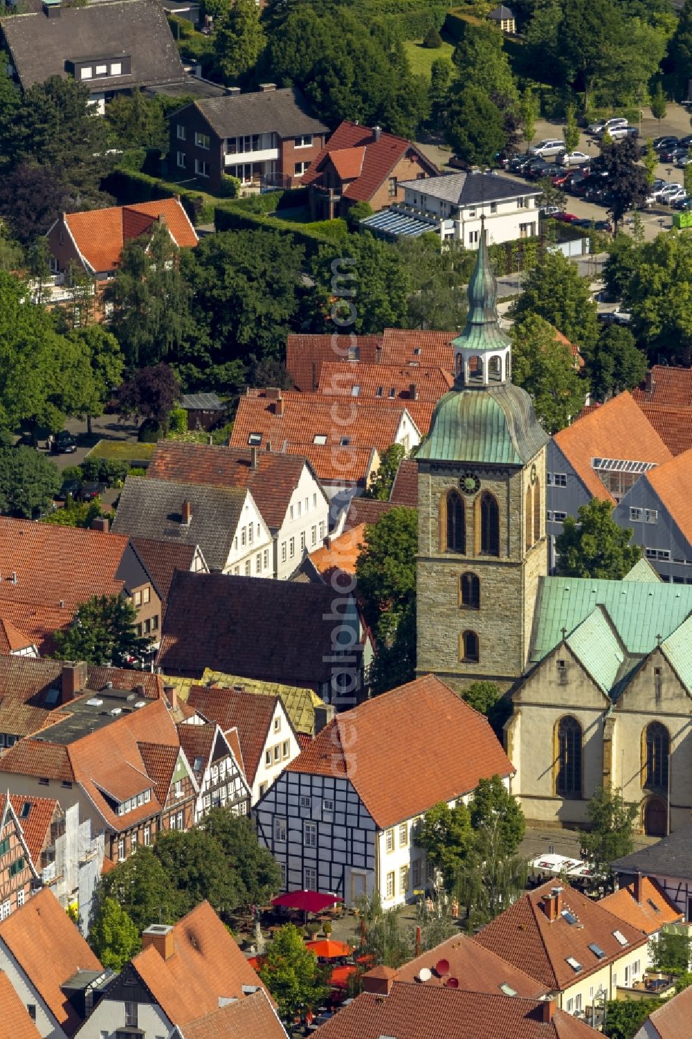 Aerial image Rheda-Wiedenbrück - The Saint Aegidius church in the city centre of Rheda-Wiedenbrueck in the state North Rhine-Westphalia.The Saint Aegidius church is located at Kirchplatz