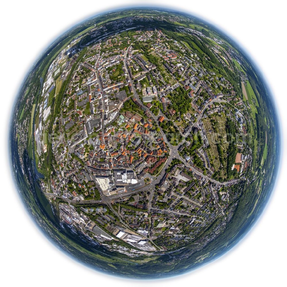 Hattingen from above - Fish-eye view of the historic centre of Hattingen, a small town in the Arnsberg county in North Rhine-Westphalia