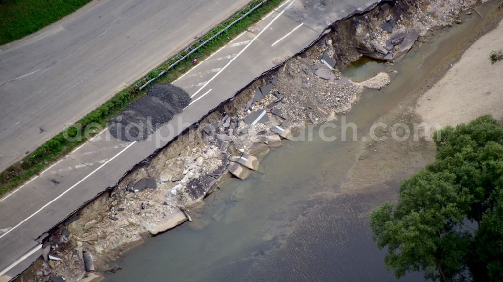 Aerial photograph Bad Neuenahr-Ahrweiler - The federal highway 266, which was destroyed due to the flood disaster this year in the state Rhineland-Palatinate, Germany