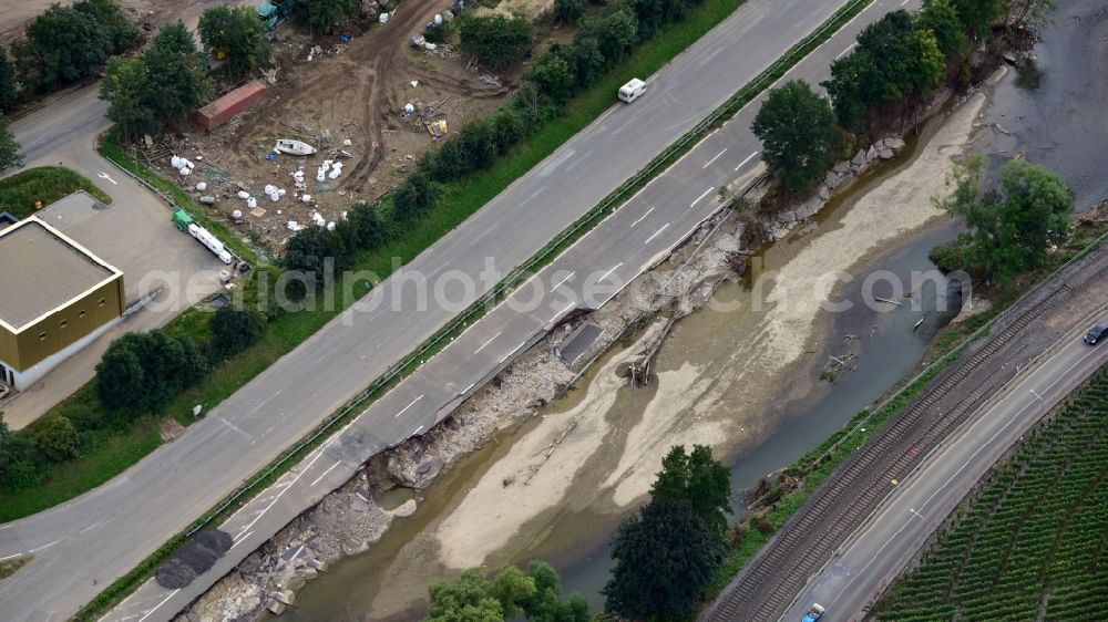 Bad Neuenahr-Ahrweiler from above - The federal highway 266, which was destroyed due to the flood disaster this year in the state Rhineland-Palatinate, Germany