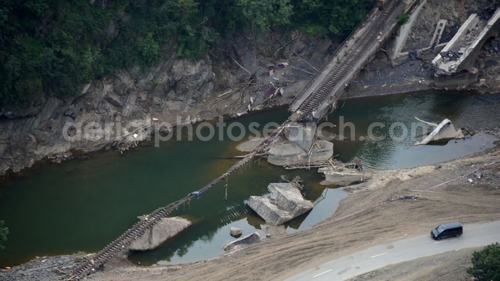 Mayschoß from the bird's eye view: The bridges destroyed by the flood disaster this year in the state Rhineland-Palatinate, Germany