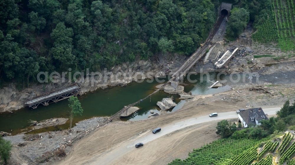 Aerial photograph Mayschoß - The bridges destroyed by the flood disaster this year in the state Rhineland-Palatinate, Germany