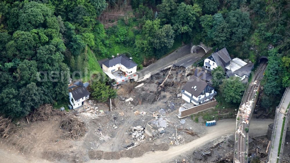 Aerial photograph Altenahr - The buildings in Altenahr, Tunnelstrasse, which were destroyed due to the flood disaster this year in the state Rhineland-Palatinate, Germany