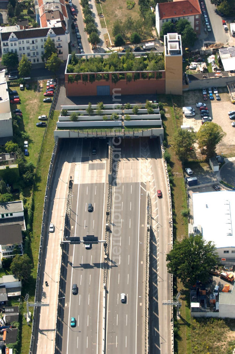 Berlin from the bird's eye view: Blick auf ie Autobahnauffahrt 24 Buschkrugallee der A100, die Berliner Stadtautobahn.