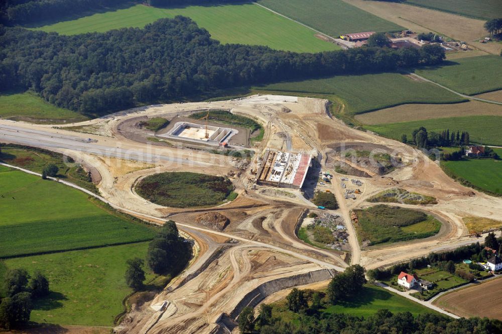 Aerial photograph Bielefeld - View of the construction site of the interchange in Bielefeld, which will connect the motorway A 33 to the Ostwestfalendamm