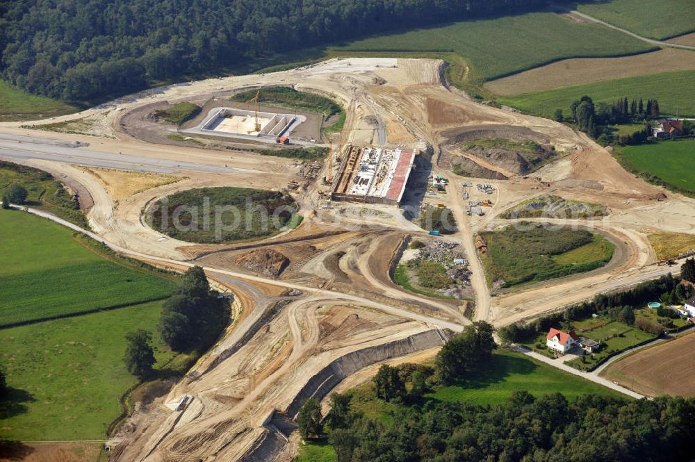 Bielefeld from above - View of the construction site of the interchange in Bielefeld, which will connect the motorway A 33 to the Ostwestfalendamm