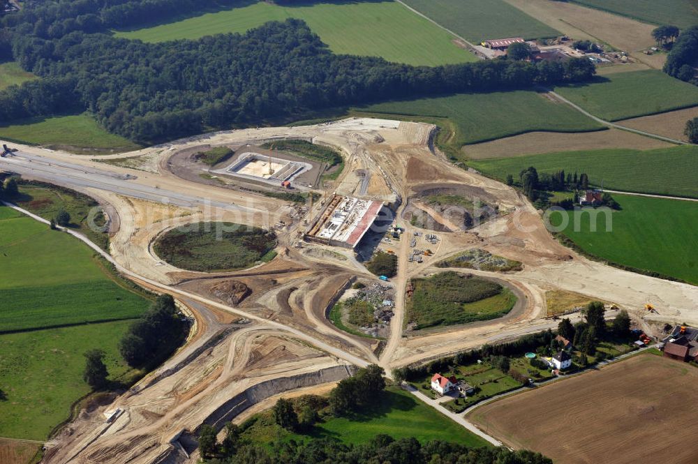 Aerial image Bielefeld - View of the construction site of the interchange in Bielefeld, which will connect the motorway A 33 to the Ostwestfalendamm