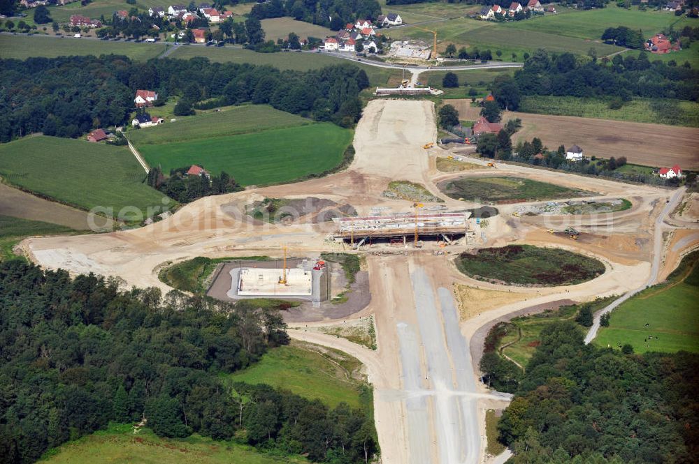 Aerial photograph Bielefeld - View of the construction site of the interchange in Bielefeld, which will connect the motorway A 33 to the Ostwestfalendamm