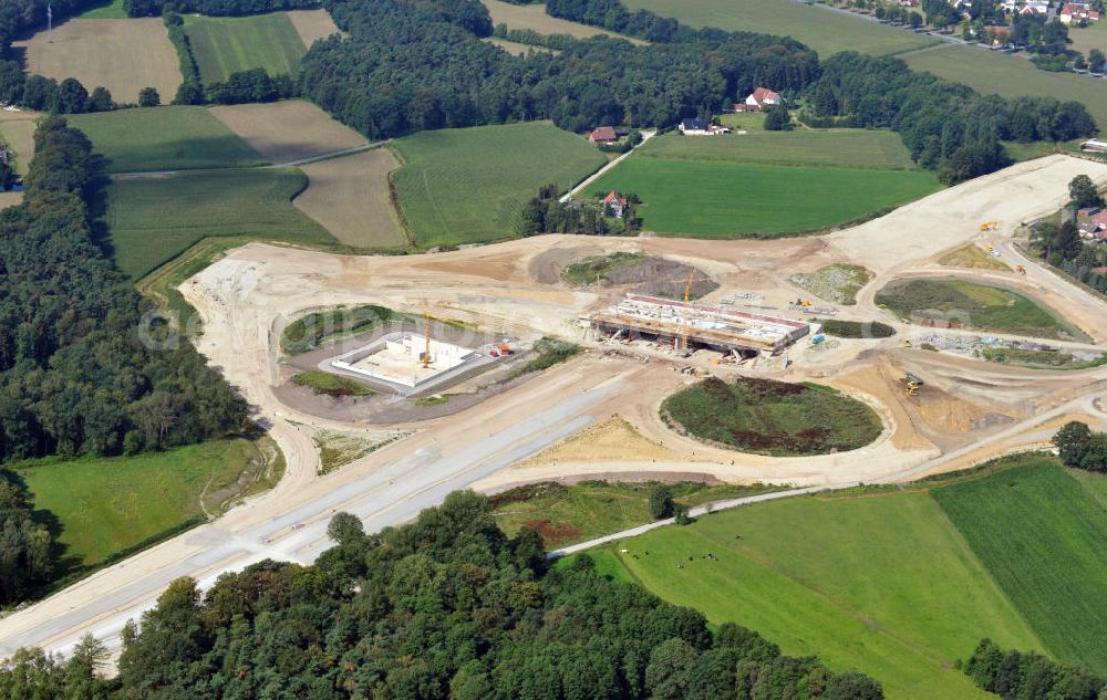 Bielefeld from the bird's eye view: View of the construction site of the interchange in Bielefeld, which will connect the motorway A 33 to the Ostwestfalendamm