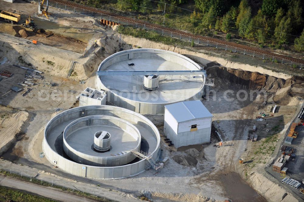 Spremberg from the bird's eye view: View of the site of the new sewage treatment plant in the Schwarze Pumpe district of the city of Spremberg. The company Baucom and the plant engineers Bamag were entrusted with the planning and construction of the sewage treatment plant. It is built on the site of the former power plant in Schwarze Pumpe industrial park east