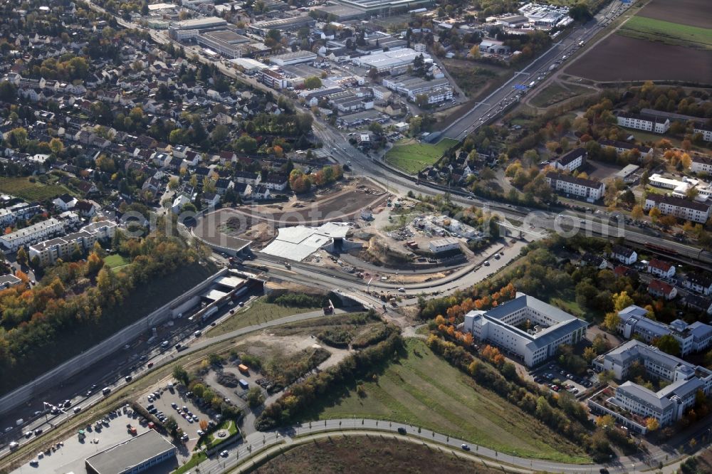 Aerial photograph Mainz - The construction site for the new building of the motorway tunnel of the A60 motorway in the Hechtheim district in Mainz in Rhineland-Palatinate