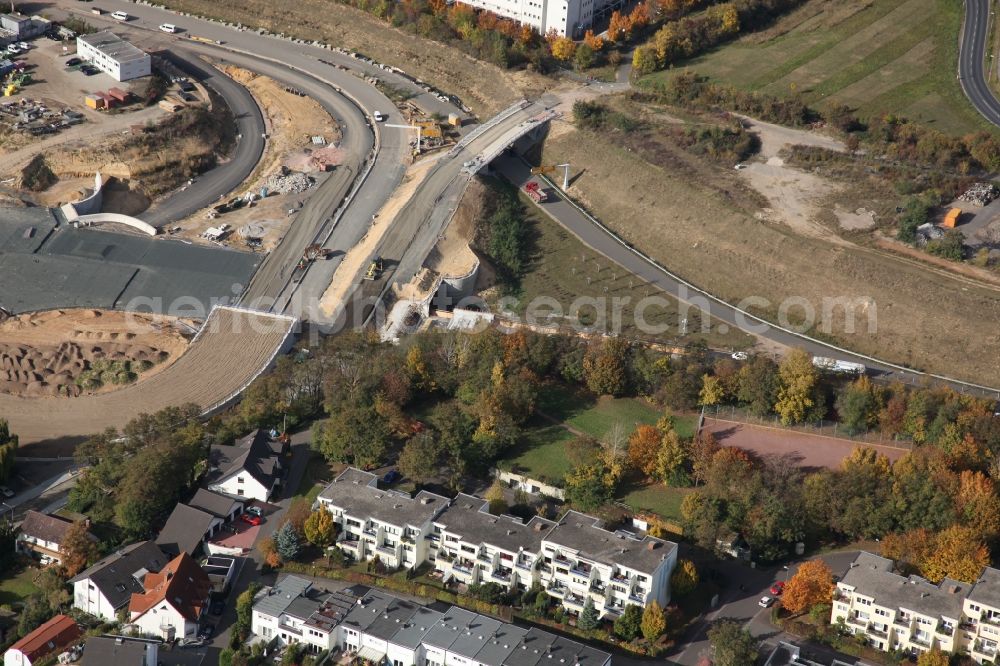 Mainz from above - The construction site for the new building of the motorway tunnel of the A60 motorway in the Hechtheim district in Mainz in Rhineland-Palatinate