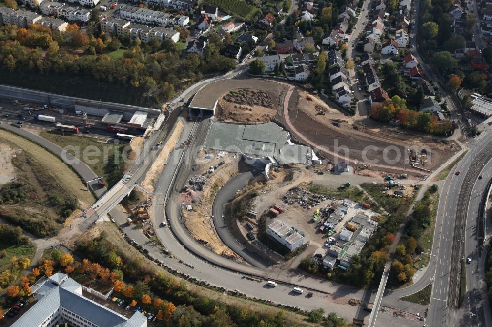 Aerial image Mainz - The construction site for the new building of the motorway tunnel of the A60 motorway in the Hechtheim district in Mainz in Rhineland-Palatinate