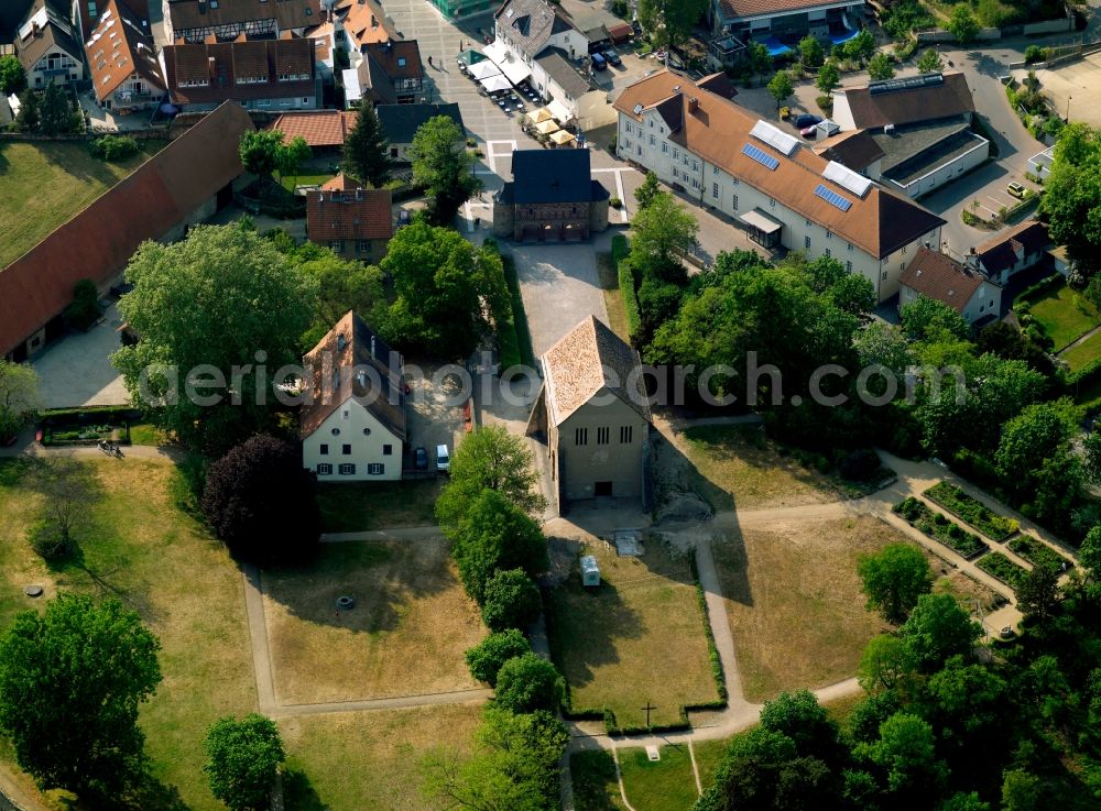 Aerial image Lorsch - The monastery of Lorsch was a Benedictine abbey in southern Hesse circle mountain road in Germany. It was founded in 764 and was up to the high Middle Ages, a power, humanities and culture. 1232 came to the monastery archbishopric of Mainz, 1461, it was pawned to the Palatinate, which abolished the monastery 1564th