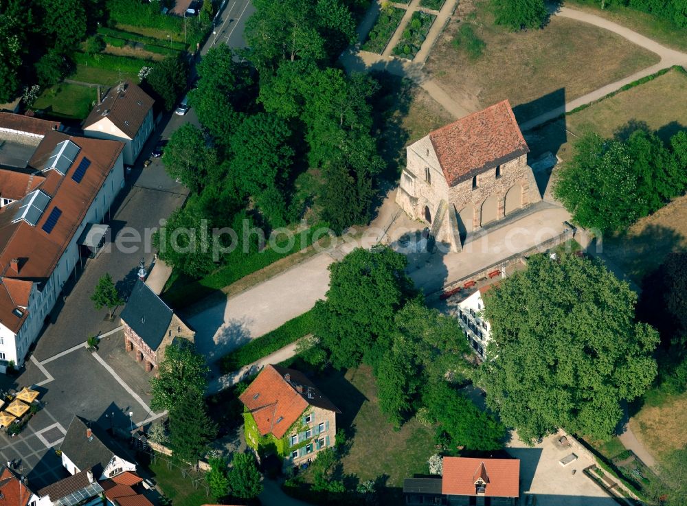 Aerial photograph Lorsch - The monastery of Lorsch was a Benedictine abbey in southern Hesse circle mountain road in Germany. It was founded in 764 and was up to the high Middle Ages, a power, humanities and culture. 1232 came to the monastery archbishopric of Mainz, 1461, it was pawned to the Palatinate, which abolished the monastery 1564th